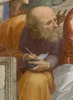This is a detail from the fresco The School of Athens by Raphael
 
